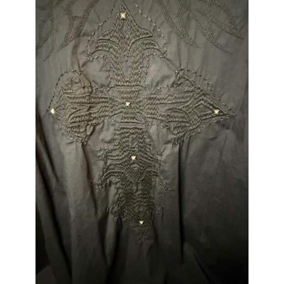 ROAR Black Cross Embroidered Long Sleeve Button Shirt Mens 3XL Grunge Y2K - Picture 4 of 7